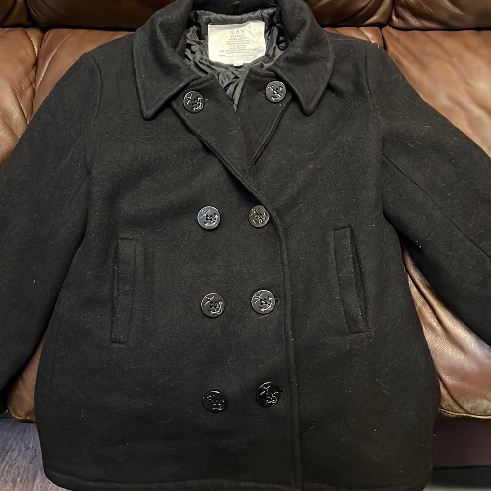 Used United States Navy Pea Coat size L in fair condition
